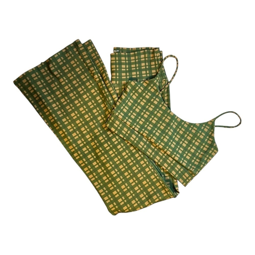 Tribe Kelley Set Ribbed Flare Leggings & Bra Set – Town Plaid – XL - Picture 3 of 7